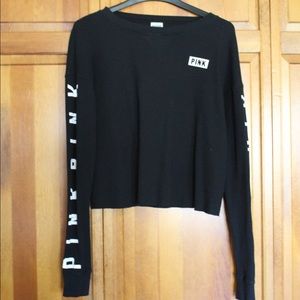 PINK black long sleeve crop top